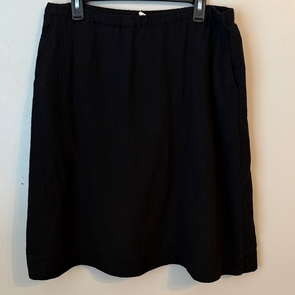 Eileen Fisher 100% Organic Cotton Black Skirt Gauze‎ Lagenlook Minimalist Beachy